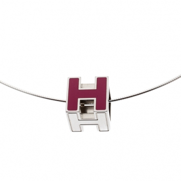 Pre Owned Hermes Cage d'H Pink Lacquer Palladium Plated Pendant Necklace