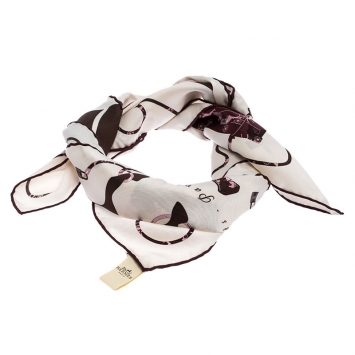 Pre Owned Hermes Pink & Brown Kelly En Caleche Printed Silk Scarf