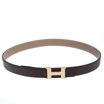 Pre Owned Hermes Grey Leather H Logo Constance Reversible Belt 85 CM