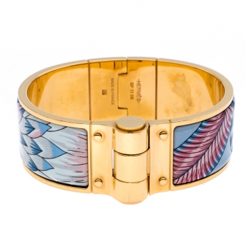 Pre Owned Hermès Gold Plated Savana Dance Enamel Hinged Bangle Bracelet