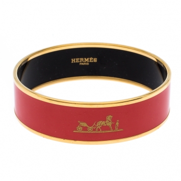 Pre Owned Hermès Rouge Casaque Enamel Calèche Wide Bangle Bracelet