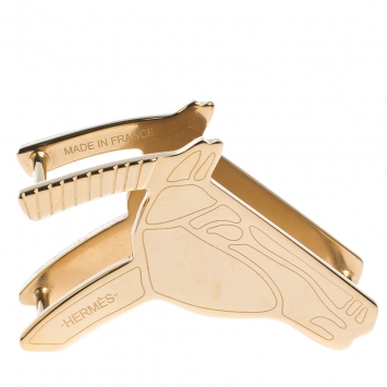 Pre Owned Hermes Tate De Cheval Horse Head Gold Tone Scarf Ring