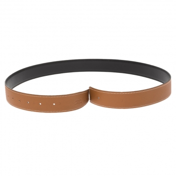 Pre Owned Hermès Gold/Noir Leather Reversible Belt Strap Size 90 CM