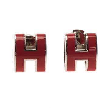 Pre Owned Hermes Pop H Red Lacquered Earrings