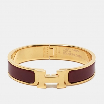 Pre Owned Hermes Clic H Enamel Gold Plated Bracelet