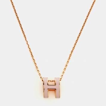 Pre Owned Hermes Pop H Enamel Gold Plated Pendant Necklace