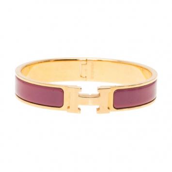 Pre Owned Hermes Clic Clac H Purple Enamel Gold Plated Bracelet PM