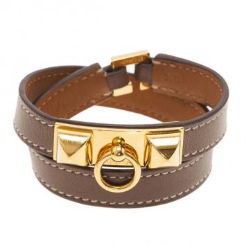 مملوكة مسبقًا Hermes Rivale Double Tour Brown Leather Bracelet