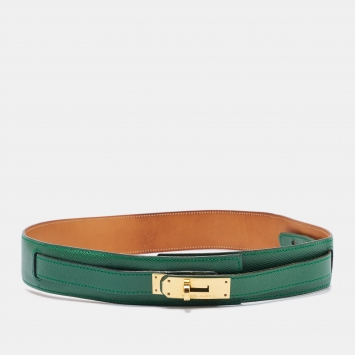 Pre Owned Hermes Vert Bengal Courchevel Leather Kelly adjustable Belt 70CM