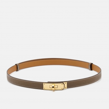Pre Owned Hermes Taupe Epsom Leather Gold Tone Finish Kelly 18 Belt Adjustable