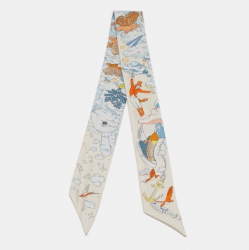 Pre Owned Hermes Multicolor Print Silk Sur Mon Nuage Twilly 