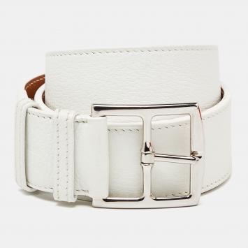 Pre Owned Hermes Blanc Taurillon Clemence Leather Etriviere Belt 90 CM 
