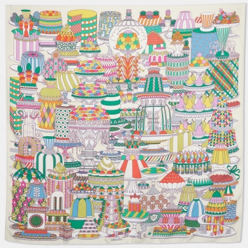 Pre Owned Hermes Cream La Patisserie Francaise Silk Scarf