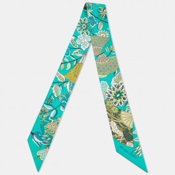 Pre Owned Hermès Green Floral Print Silk Twilly