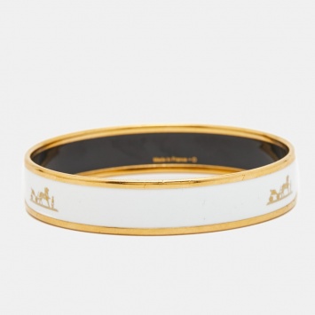 Pre Owned Hermes Caleche Enamel Gold Plated Bangle Bracelet