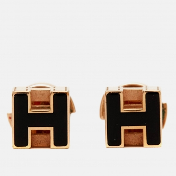 مملوكة مسبقًا Hermes Cage d'H Enamel Gold Plated Stud Earrings