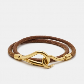 Pre Owned Hermes  Jumbo Hook Leather Gold Plated Bracelet