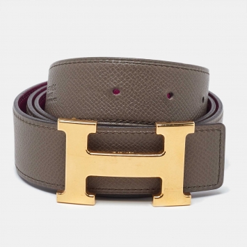 Pre Owned Hermes Taupe/Tosca Swift and Epsom Leather H Buckle Reversible Belt 85CM