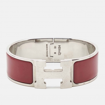 Pre Owned Hermes Clic Clac H Enamel Palladium Plated Bracelet