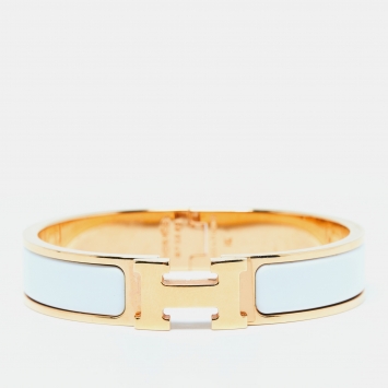 Pre Owned Hermes Clic H Enamel Gold Plated Bracelet