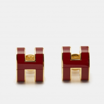 Pre Owned Hermes Pop H Enamel Gold Tone Earrings