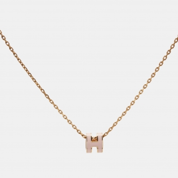 Pre Owned Hermes Pop H Enamel Gold Plated Necklace