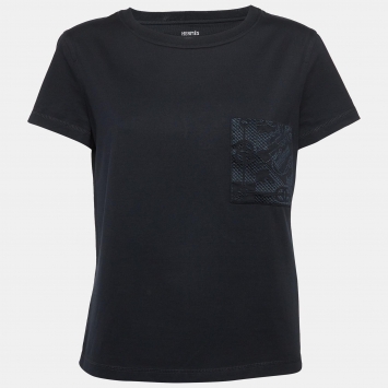 Pre Owned Hermes Black Embroidered Pocket Cotton T-Shirt M