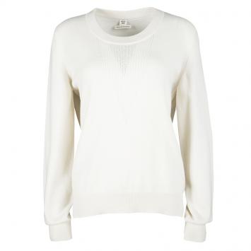Pre Owned Hermes Cream Perforated Knit Detail Cashmere Sweater M