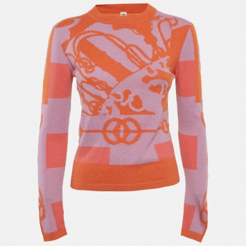 Pre Owned Hermes Orange/Purple Cliquetis Intarsia Cashmere Knit S