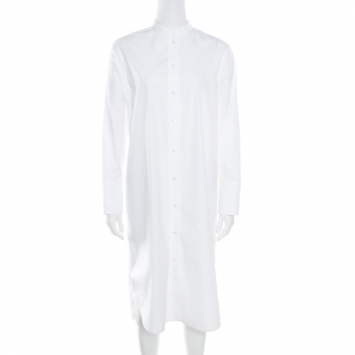 Pre Owned Hermes White Cotton Button Front Shirt Dress S