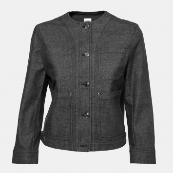 Pre Owned Hermes Dark Grey Denim Round Neck Button Front Jacket M