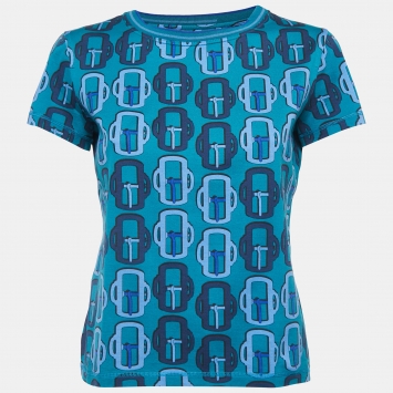 Pre Owned Hermes Blue All-Over Print Cotton Short Sleeve T-Shirt M