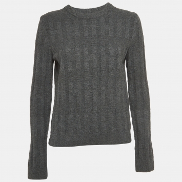 Pre Owned Hermes Grey Patterned Wool Knit Sweater M