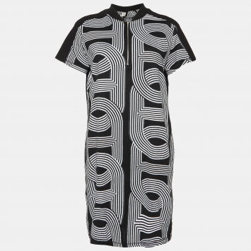 Pre Owned Hermes Black Jacquard Knit Mini Dress L