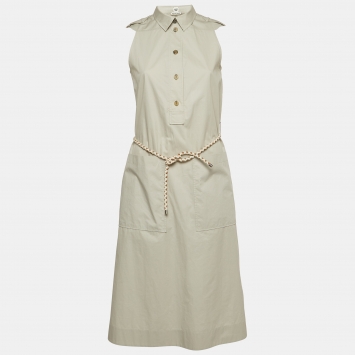 Pre Owned Hermes Grey Cotton Belted Shirt Dress S