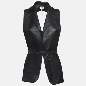 مملوكة مسبقًا Hermes Black Leather Belted Back Open Vest L