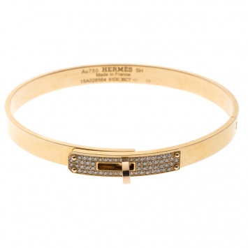 Pre Owned Hermes Kelly Small Model Diamond Yellow Gold Bangle Bracelet SH 