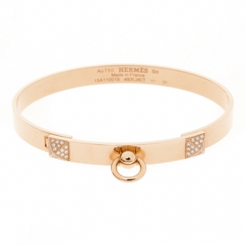 Pre Owned Hermès Collier de Chien Diamond 18K Rose Gold Bracelet SH