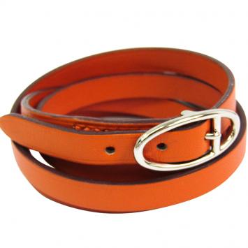 Pre Owned Hermes Hapi II Orange Chamonix Leather Palladium Bracelet 