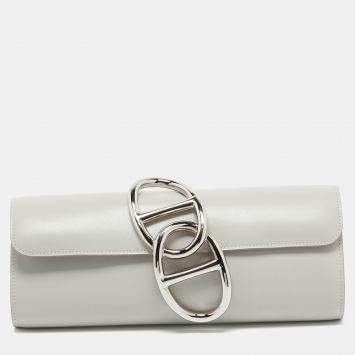 Pre Owned Hermès  Gris Perle Tadelakt Leather Egee Clutch