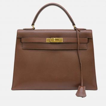 Pre Owned Hermes Brown Cushvel Leather Kelly 32 Handbag