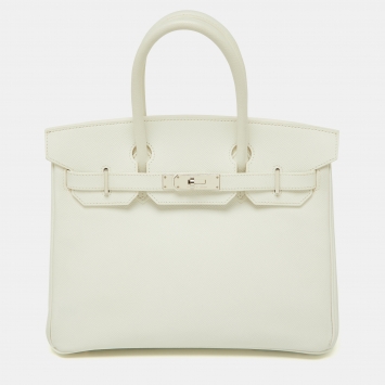 Pre Owned Hermès  Blanc Epsom Leather Palladium Finish Birkin 30 Bag