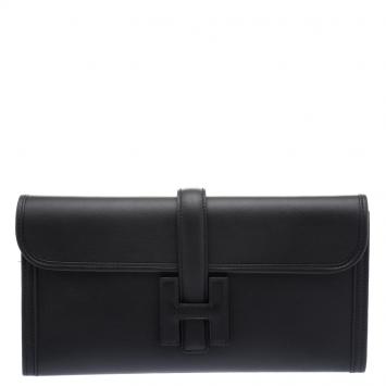 Pre Owned Hermes Black Swift Leather Elan 29 Jige Clutch