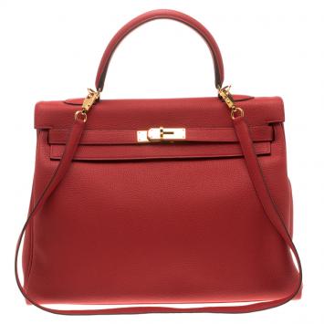 Pre Owned Hermes Geranium Togo Leather Gold Hardware Kelly Retourne 35 Bag