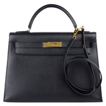 Pre Owned Hermes Noir Ardennes Leather Gold Hardware Kelly Sellier 35 Bag