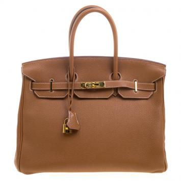Pre Owned Hermes Brown Togo Leather Gold Hardware Birkin 35 Bag