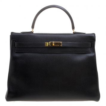 Pre Owned Hermes Noir Ardennes Leather Gold Hardware Kelly Retourne 35 Bag