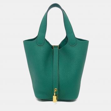 Hermes Green Leather Rock Picotin PM Bag