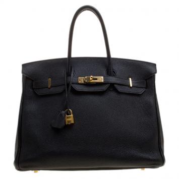 Pre Owned Hermes Black Togo Leather Gold Hardware Birkin 35 Bag