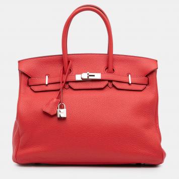 Pre Owned Hermes 35 Birkin Red Togo Leather Shoulder Bag